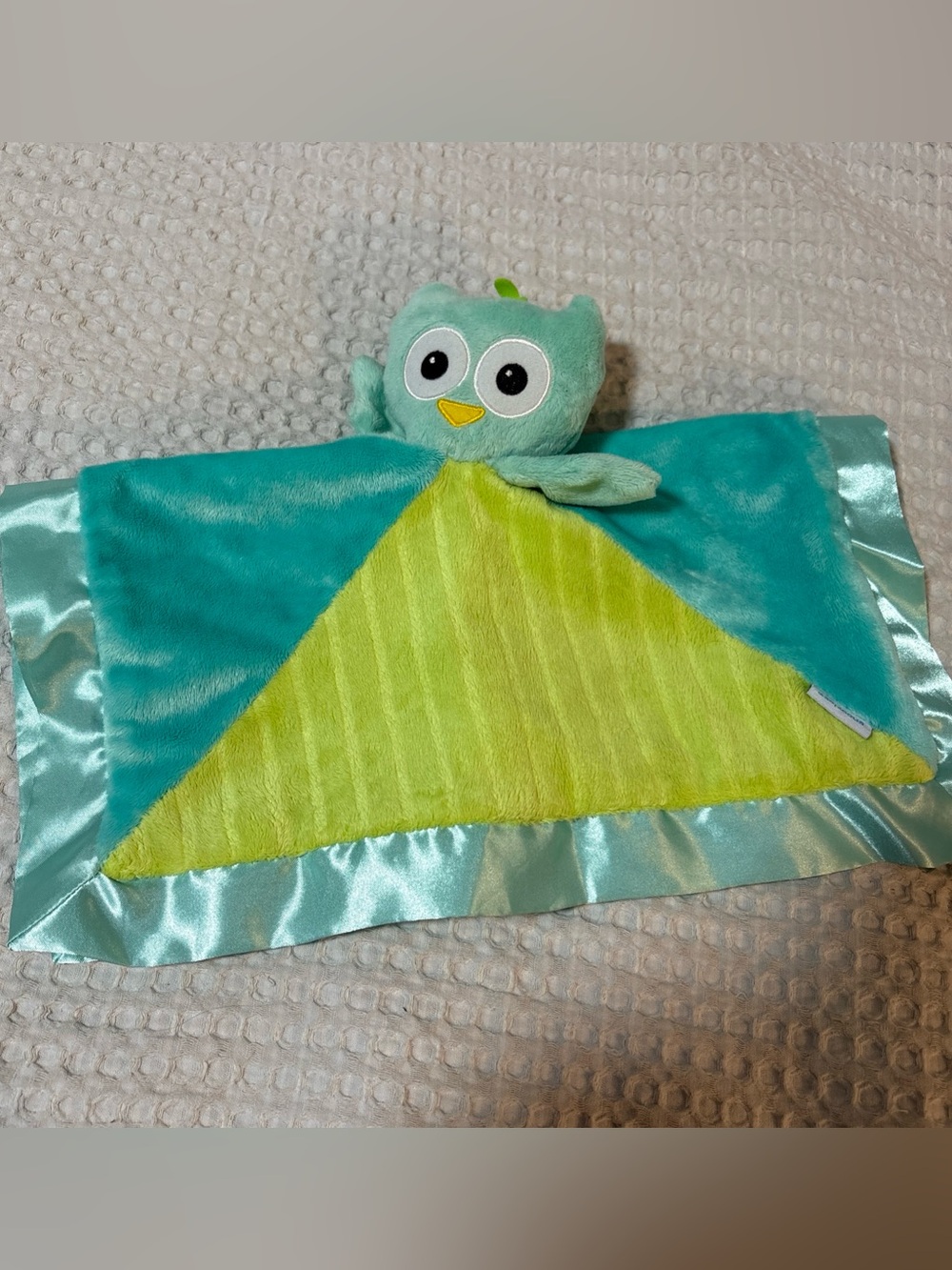 Snoozies Owl Blue Green Blanket Lovey Security Plush Satin Aqua Bird